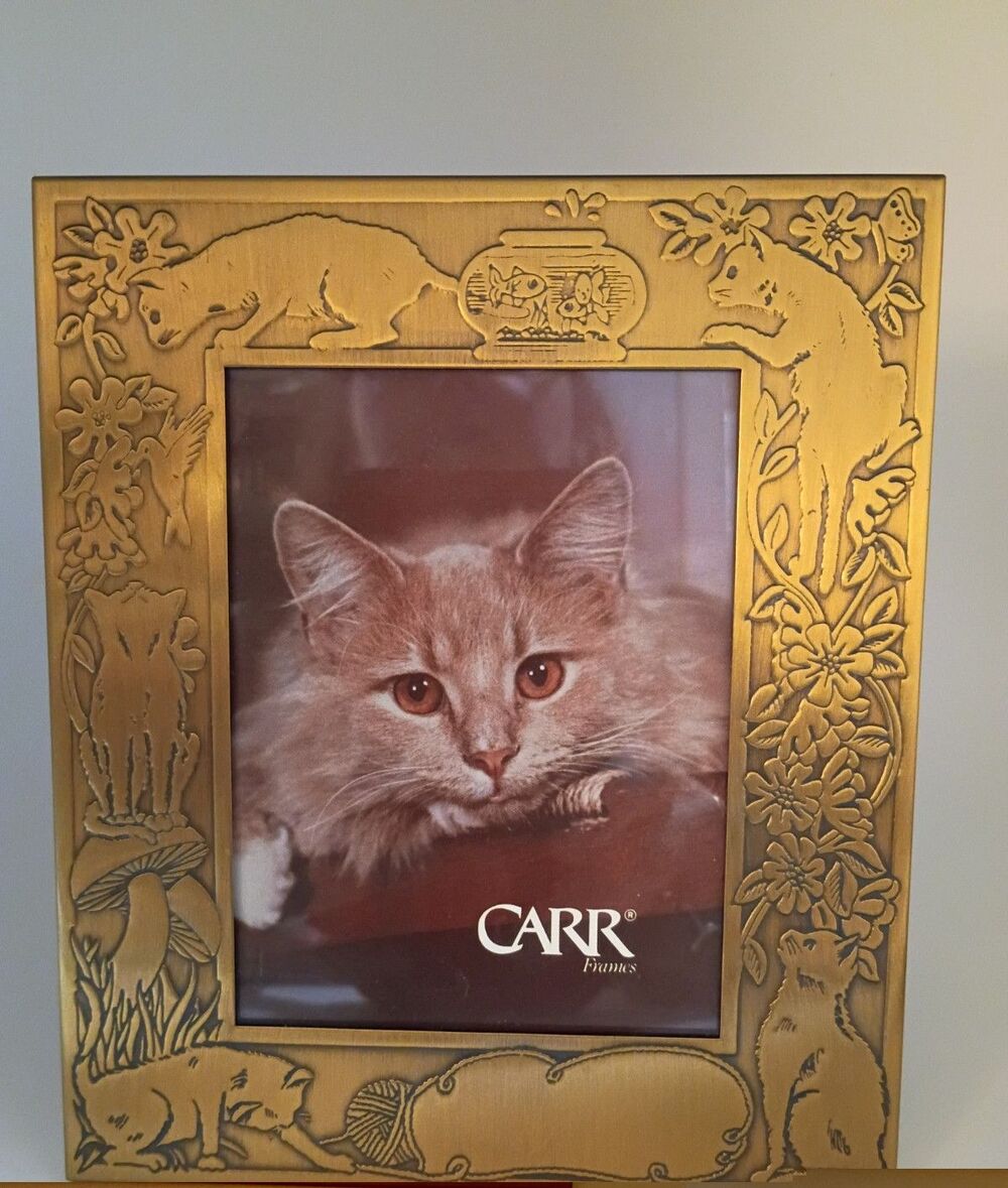 Vintage Brass Art Nouveae Photo Frame Cats by M W Carr 3" x 4" opening